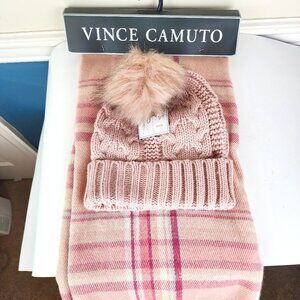 Vince Camuto Blush Knitted Hat Pom Pom and Scarf NWT